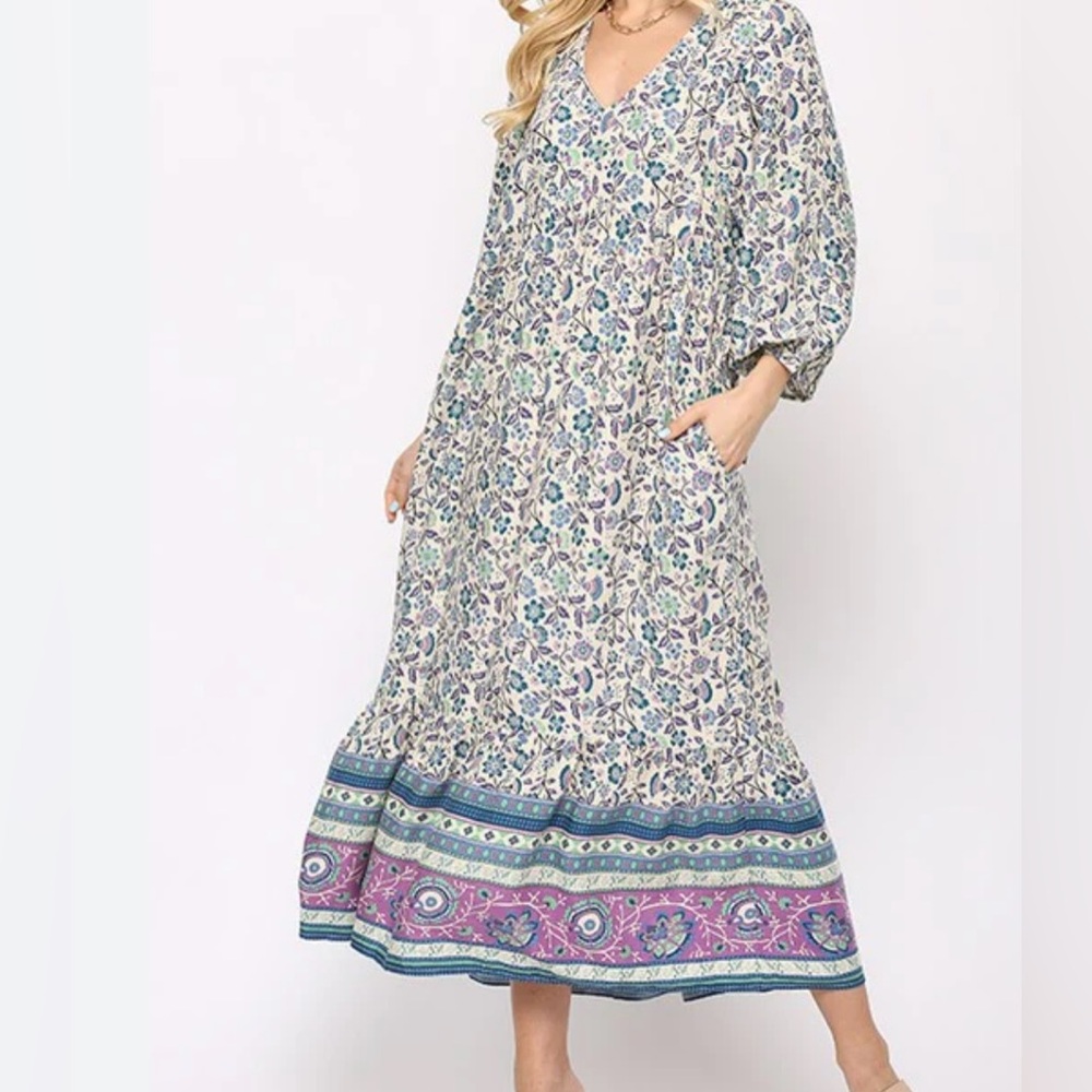 GIGIO USA Women’s Maxi Dress Floral Print Size Large Long Sleeves
